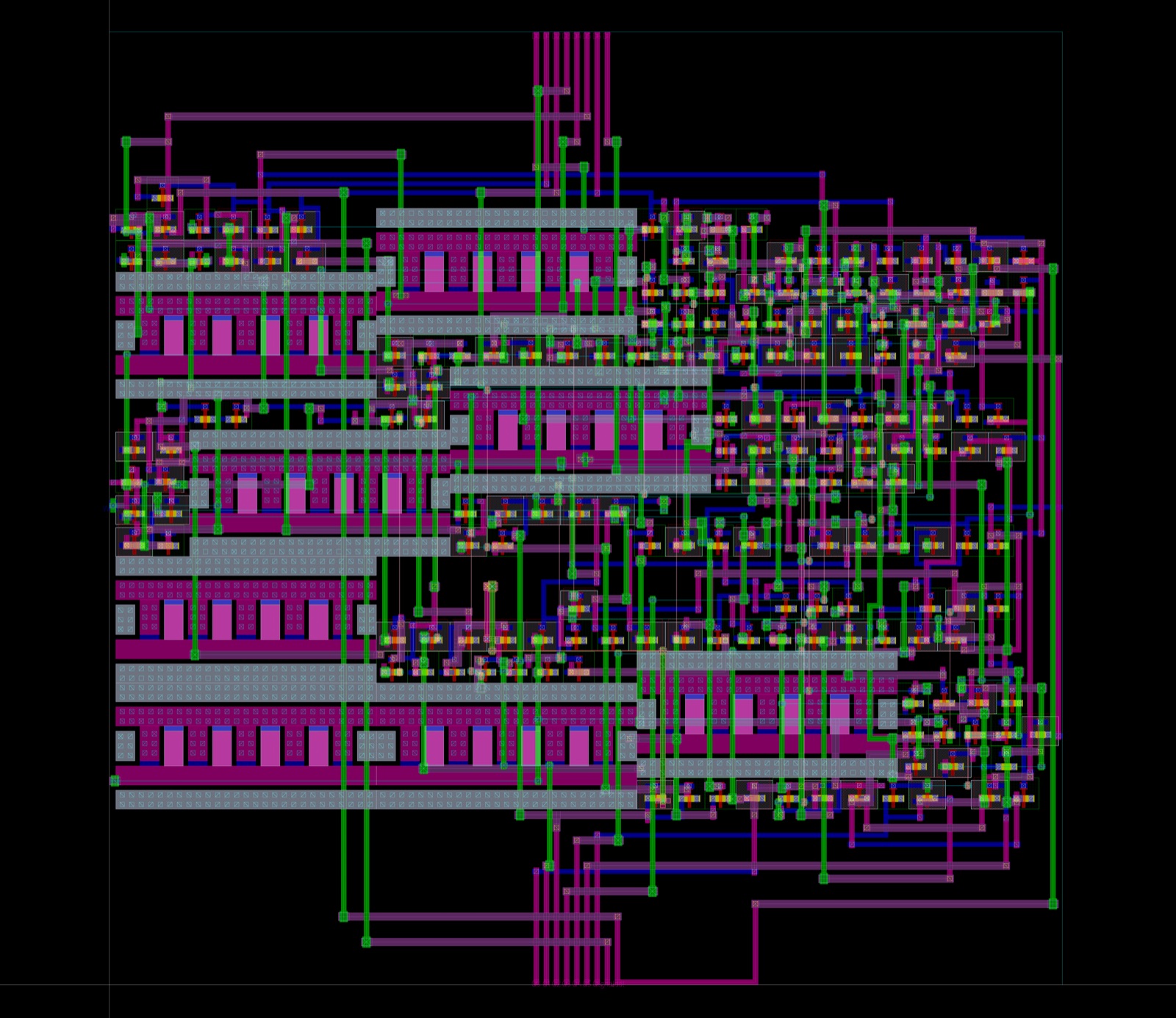 Full transistor-level layout of an eight-bit register