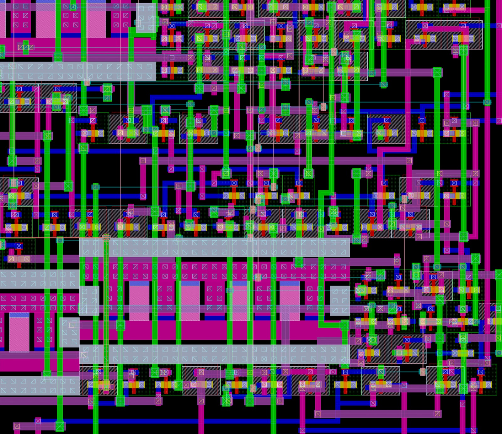 Detailed view of the register's transistor-level layout