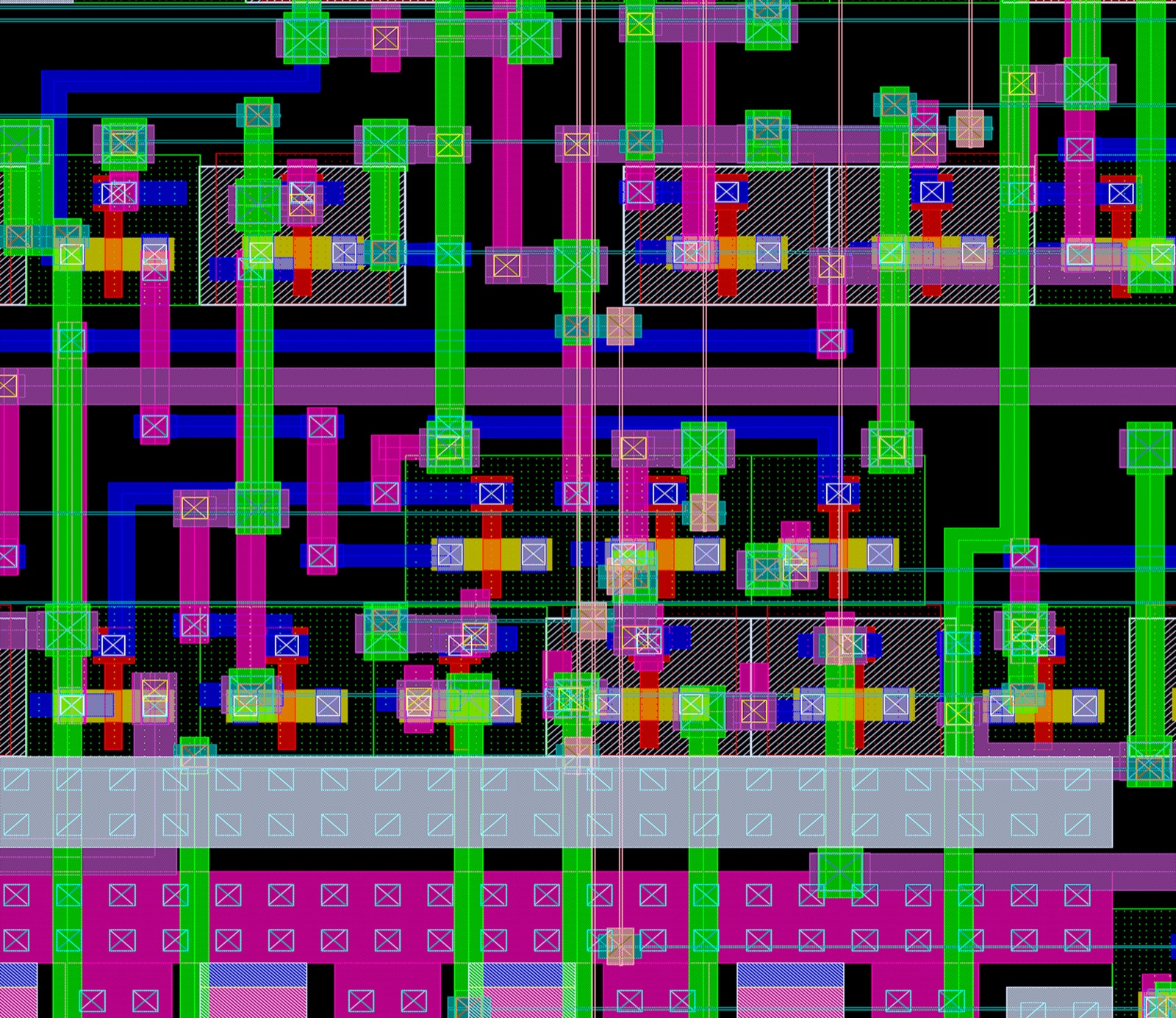 Close-up of metal routing in the register layout